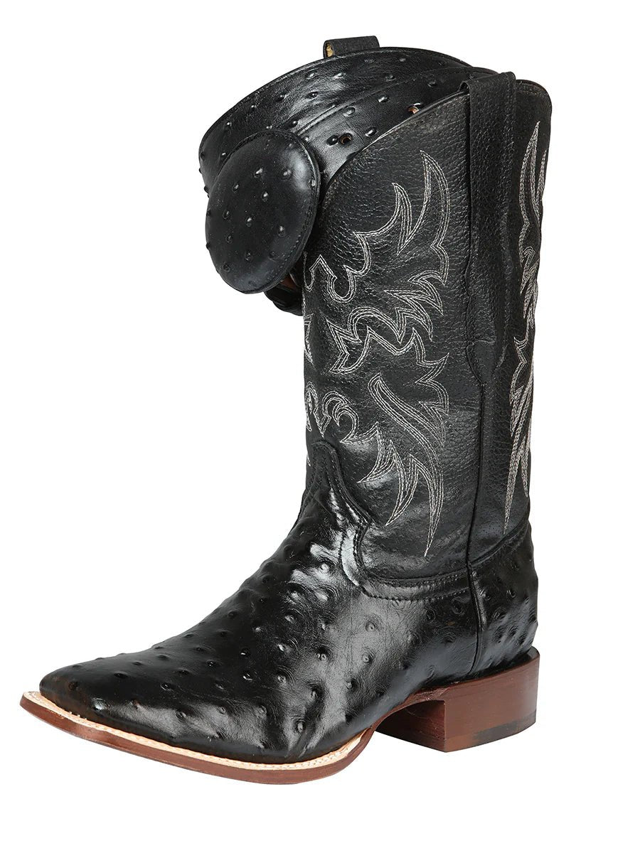 El General Rodeo–Printed Ostrich Leather Boots–Black 44935 - OriginalWestern.com