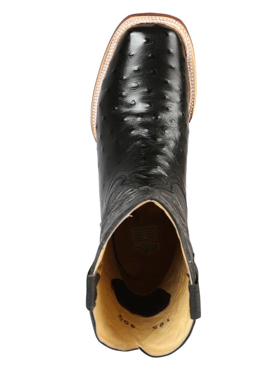 El General Rodeo–Printed Ostrich Leather Boots–Black 44935 - OriginalWestern.com