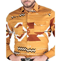 El General - Taupe Geometric Western Shirt for Men 44499 - OriginalWestern.com