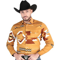 El General - Taupe Geometric Western Shirt for Men 44499 - OriginalWestern.com