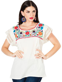 El General Women Artisanal Embroidered Blouse 100% Cotton Beige 603097 - OriginalWestern.com