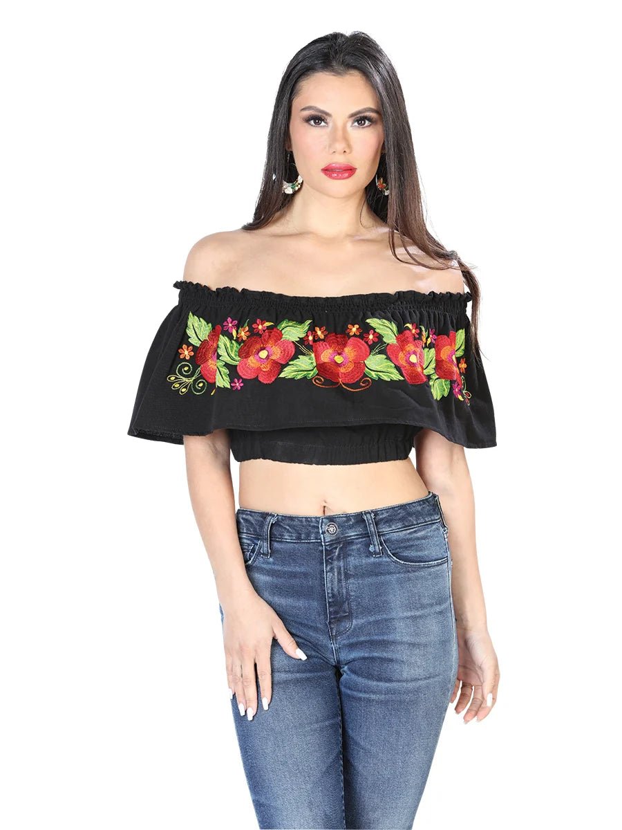 El General Women Artisanal Embroidered Blouse 100% Cotton Black 603894 - OriginalWestern.com