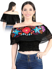 El General Women Artisanal Embroidered Blouse 100% Cotton Black 603982 - OriginalWestern.com