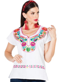 El General Women Artisanal Embroidered Blouse 100% Cotton White 603057 - OriginalWestern.com