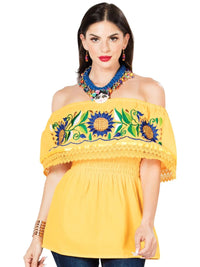 El General Women Artisanal Embroidered Blouse 100% Cotton Yellow 603063 - OriginalWestern.com