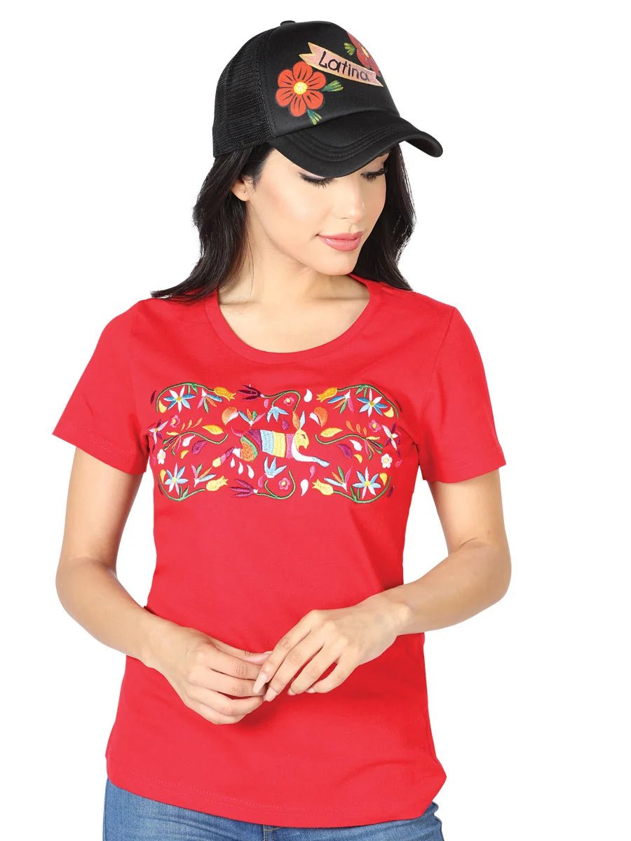 El General Women Artisanal Embroidered T Shirt Red 602762 - OriginalWestern.com