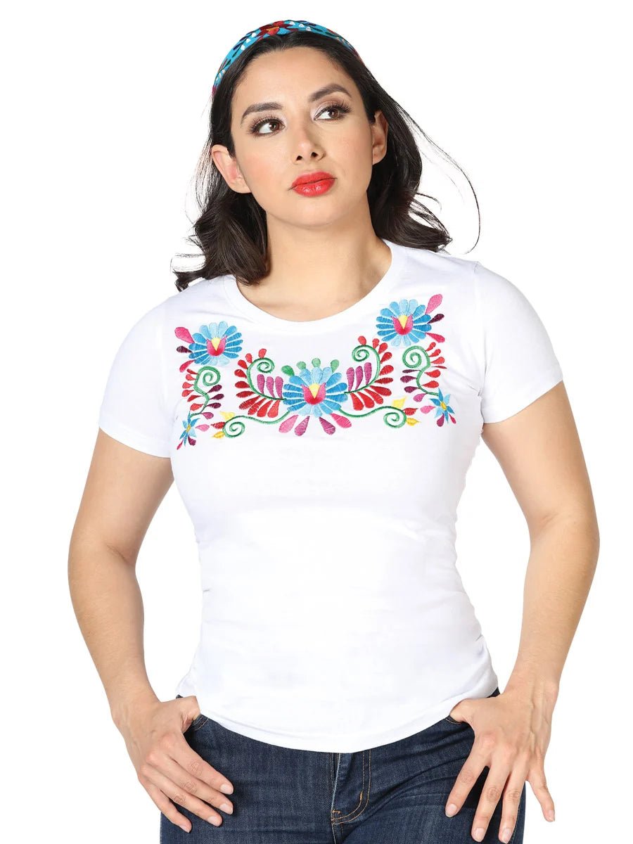 El General Women Artisanal Embroidered T Shirt White 602757 - OriginalWestern.com