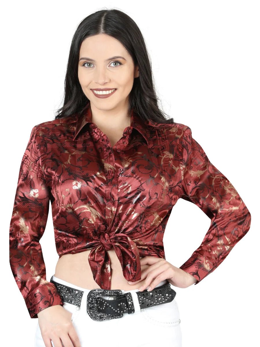 El General Women Burgundy Casual Long-Sleeve Shirt 44595 - OriginalWestern.com