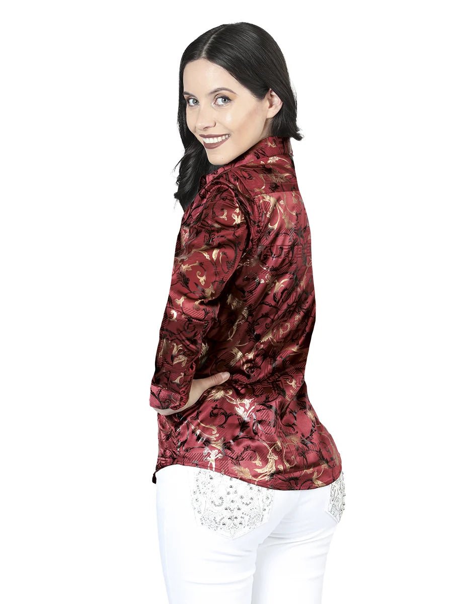 El General Women Burgundy Casual Long-Sleeve Shirt 44595 - OriginalWestern.com