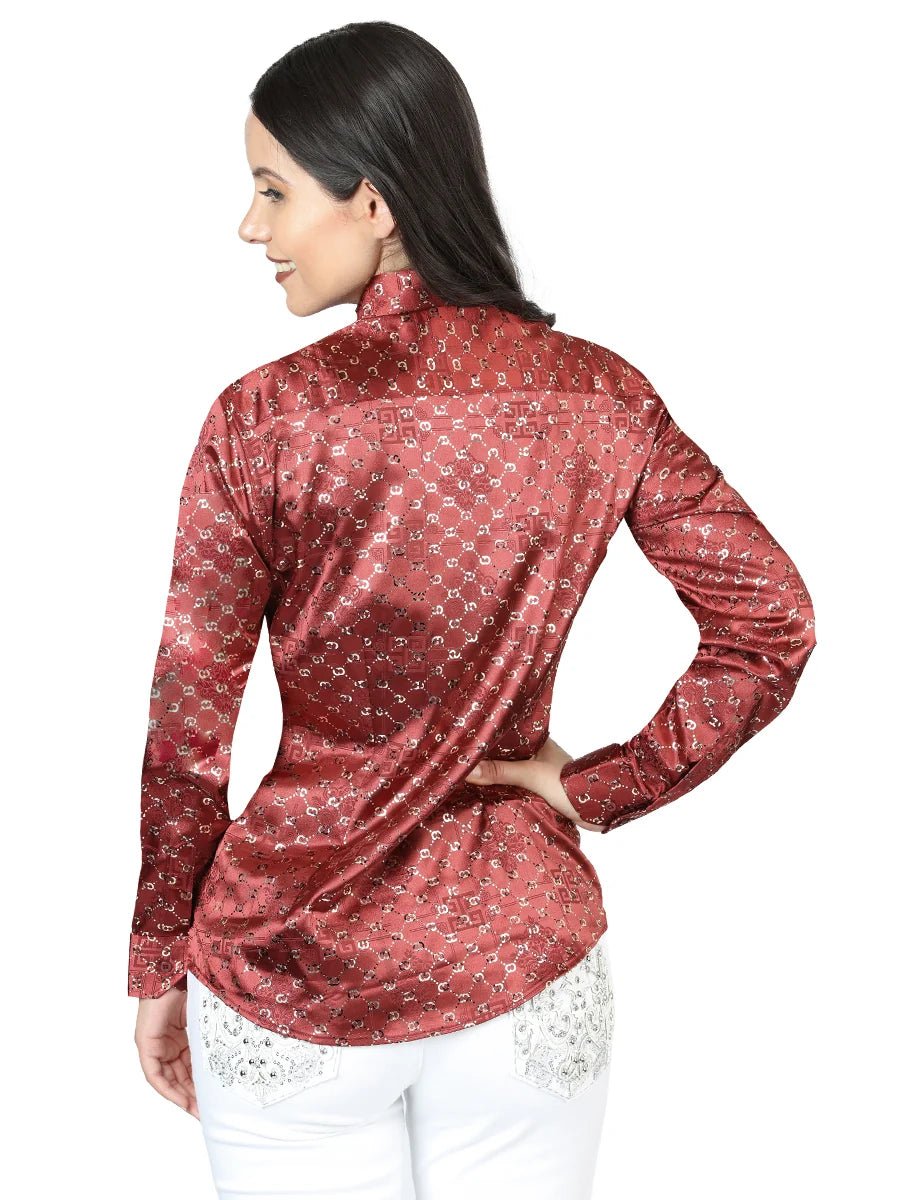 El General Women Burgundy/Gold Casual Long-Sleeve Shirt 44555 - OriginalWestern.com