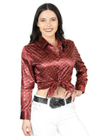 El General Women Burgundy/Gold Casual Long-Sleeve Shirt 44555 - OriginalWestern.com