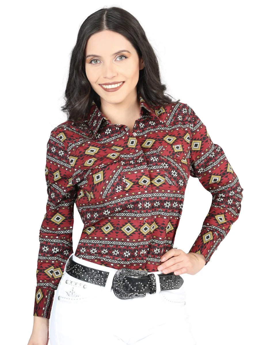 El General Women Casual Long-Sleeve Shirt Burgundy 44407 - OriginalWestern.com