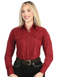 El General Women Long Sleeve Western Shirt - Burgundy Stretch 45622 - OriginalWestern.com
