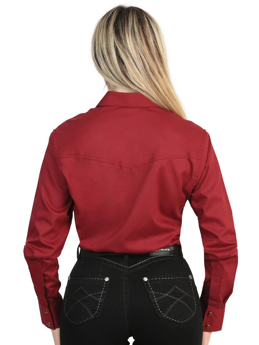 El General Women Long Sleeve Western Shirt - Burgundy Stretch 45622 - OriginalWestern.com