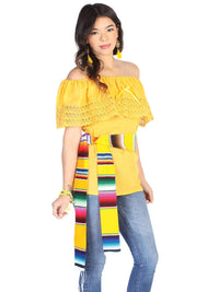 El General Women Mexican Artisanal Blouse 50% Cotton, %50 Polyester Yellow 602529 - OriginalWestern.com