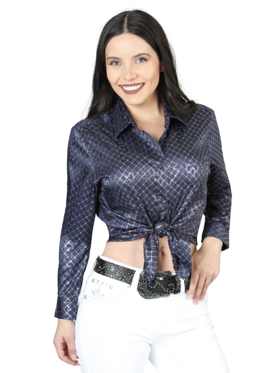 El General Women Navy Blue Casual Long-Sleeve Shirt - Black/Gold 44560 - OriginalWestern.com
