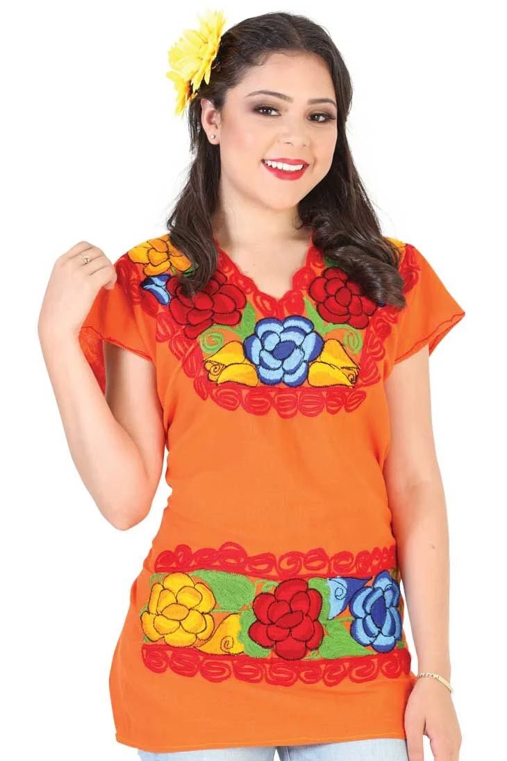 El General Women’s Blusa Bordada Artesanal Zinacantan Naranja 602303 - OriginalWestern.com