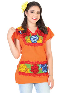 El General Women’s Blusa Bordada Artesanal Zinacantan Naranja 602303 - OriginalWestern.com