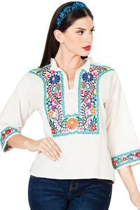 El General Women’s Blusa Espigas Artesanal Mexicana 603060 Blanca - OriginalWestern.com
