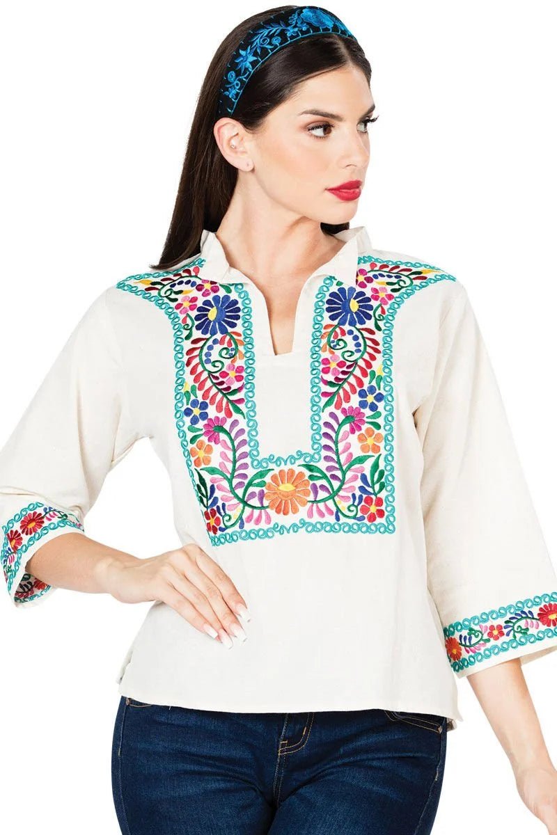 El General Women’s Blusa Espigas Artesanal Mexicana 603060 Blanca - OriginalWestern.com