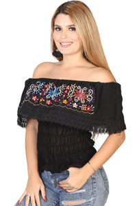 El General Women’s Blusa Resorte Artesanal Floral 602458 Negro - OriginalWestern.com