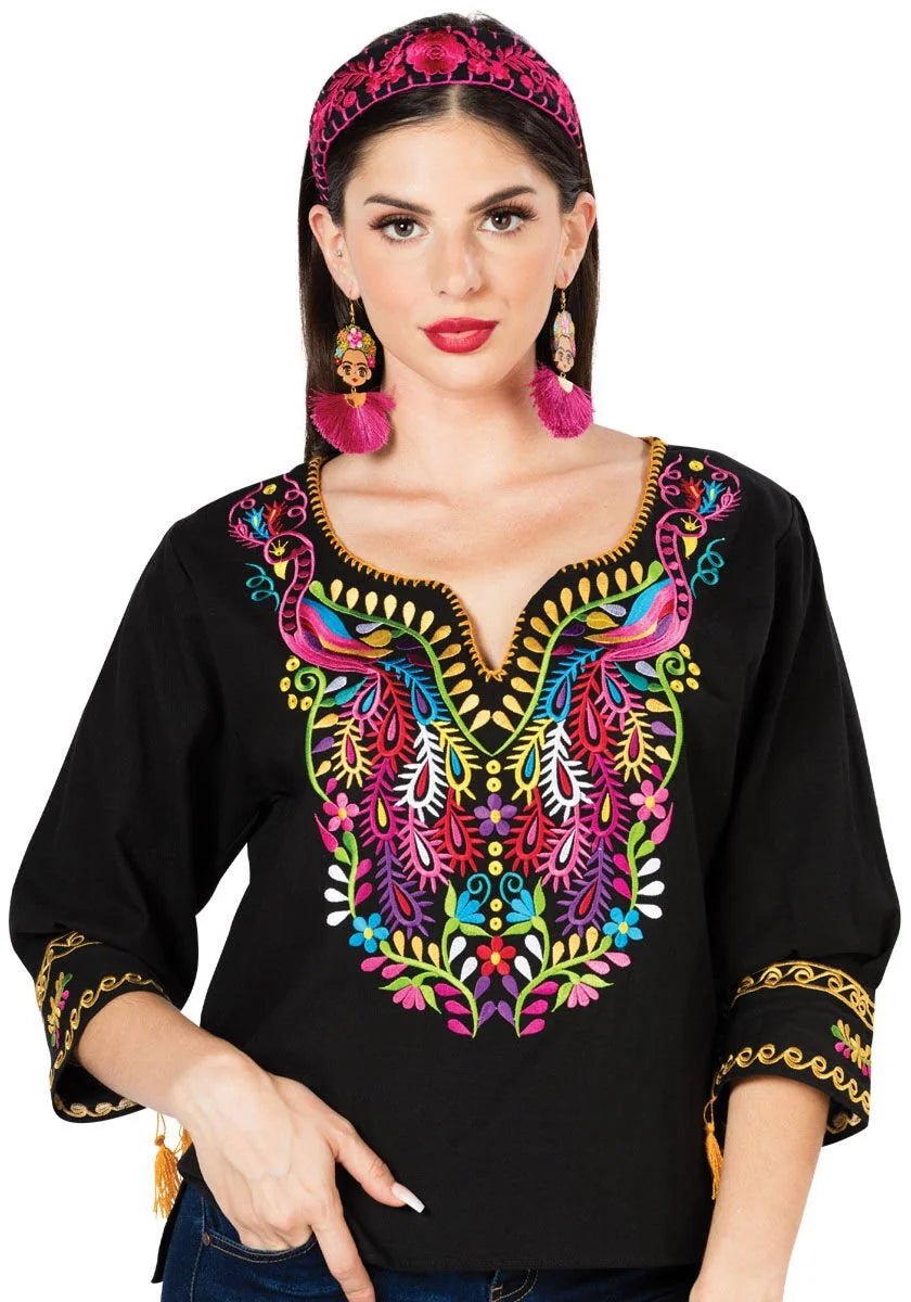 El General Women’s Blusa Tradicional Pavos Artesanal Mexicana 603179 Negra - OriginalWestern.com
