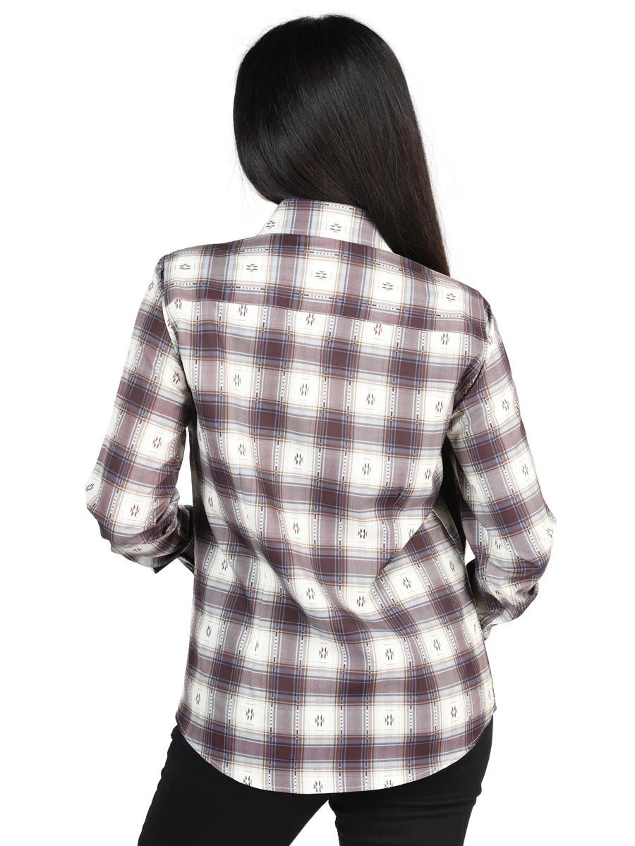El General Womens - Casual Long-Sleeve Shirt - Beige/Burgandy 44730 - OriginalWestern.com