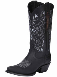 El General Women's Leather Cowboy Boot–Black 34514 - OriginalWestern.com