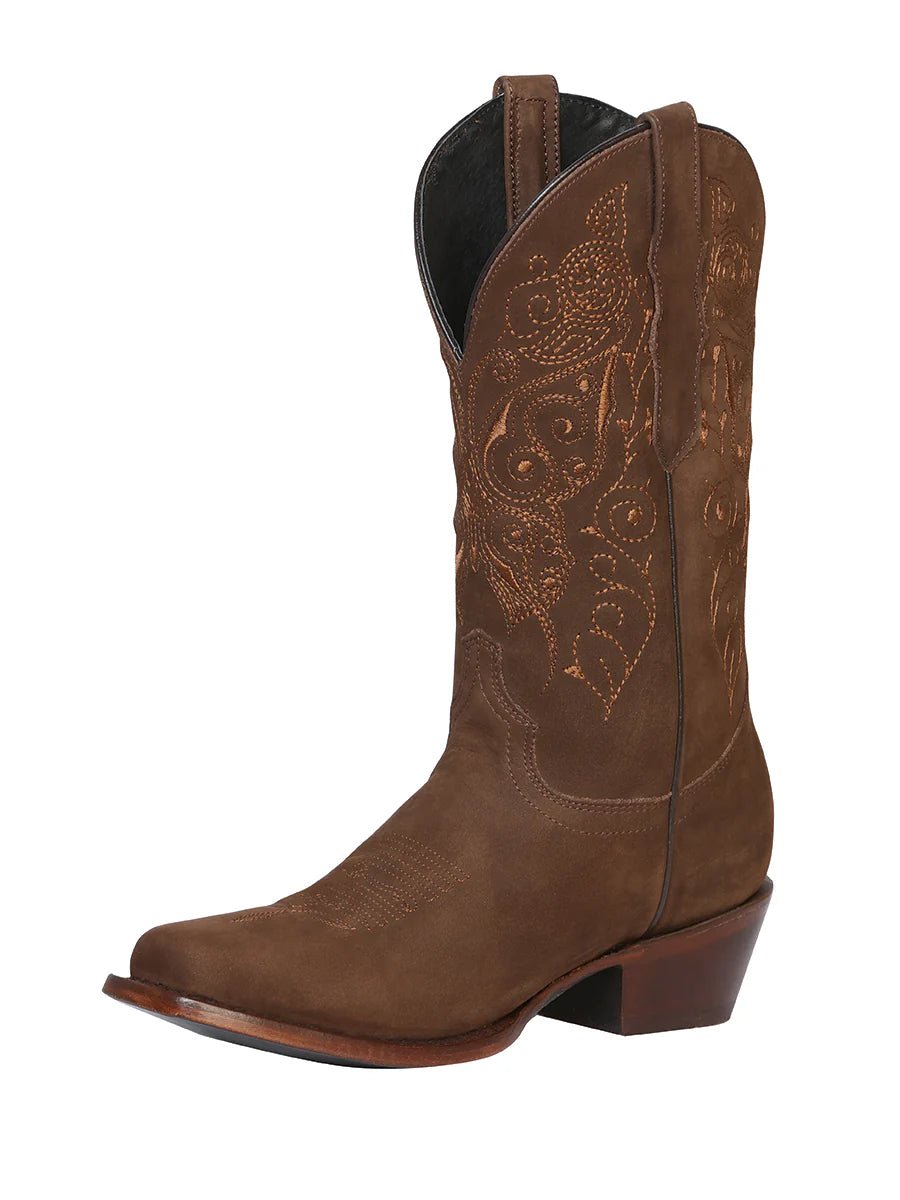 El General Women's Narrow Square Toe Cowboy Boot–Nubuck Camel 122488 - OriginalWestern.com