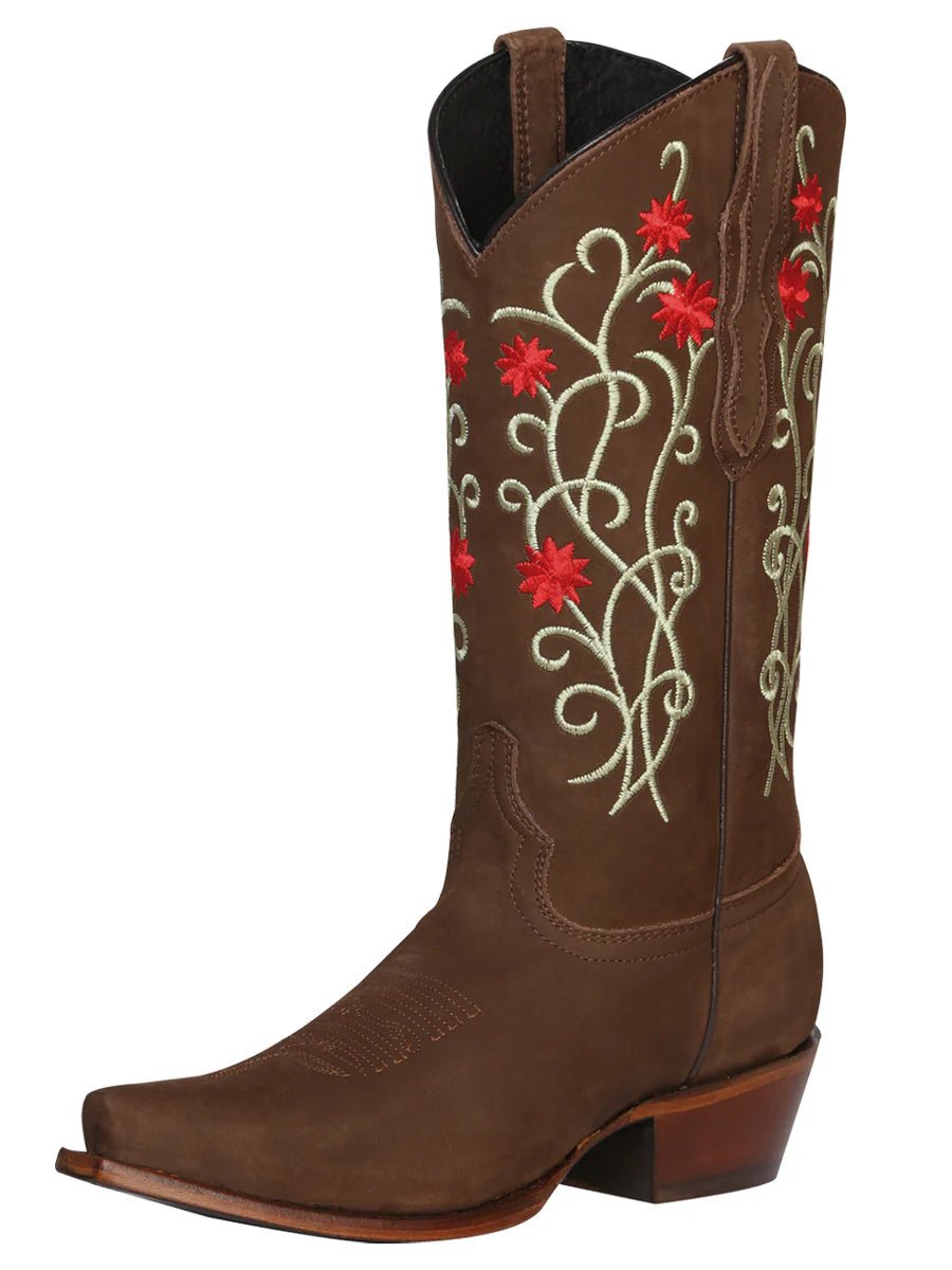 El General Women's Snip Toe Cowboy–Suede Brown 41789 - OriginalWestern.com