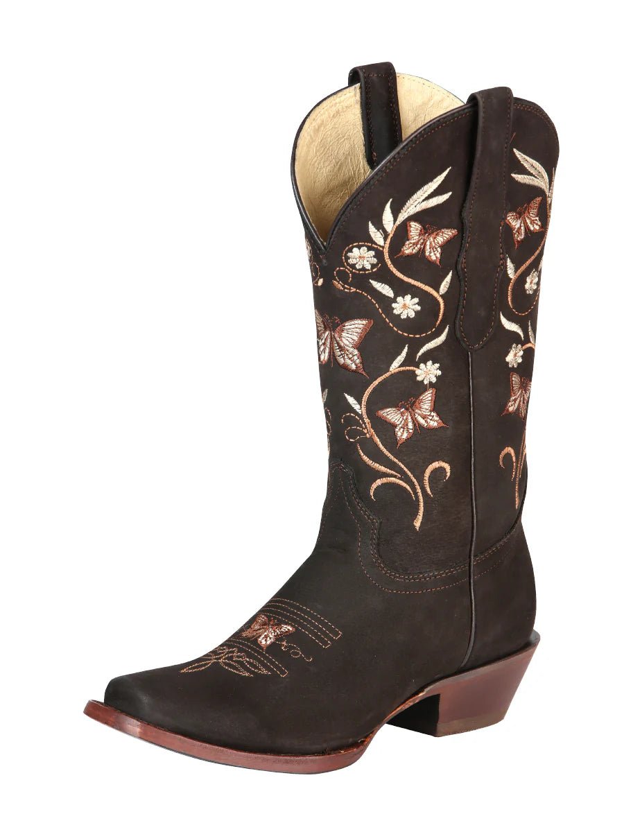 El General Women's Western Cowboy Boots–Nubuck Leather–Brown 51227 - OriginalWestern.com