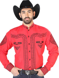 El Señor de los Cielos Charro Embroidery Shirt Red/Black 126689 - OriginalWestern.com