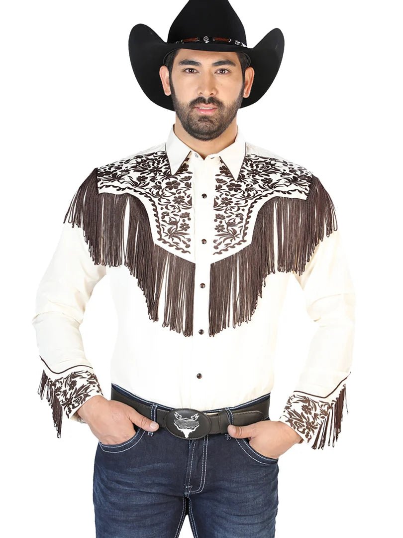 El Señor de los Cielos Embroidery Shirt Beige/Brown 126710 - OriginalWestern.com