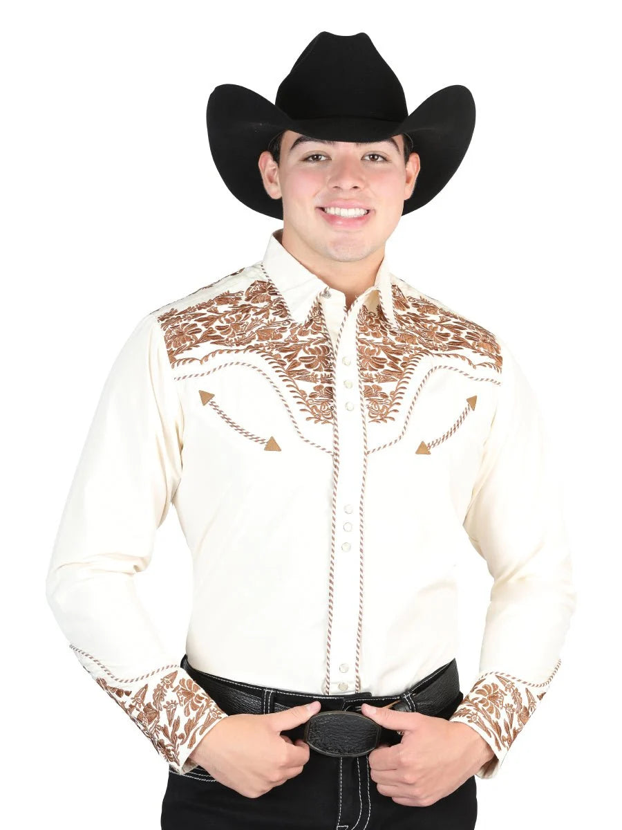 The Lord of the Skies Embroidery Shirt - Beige/Dark Camel 44336