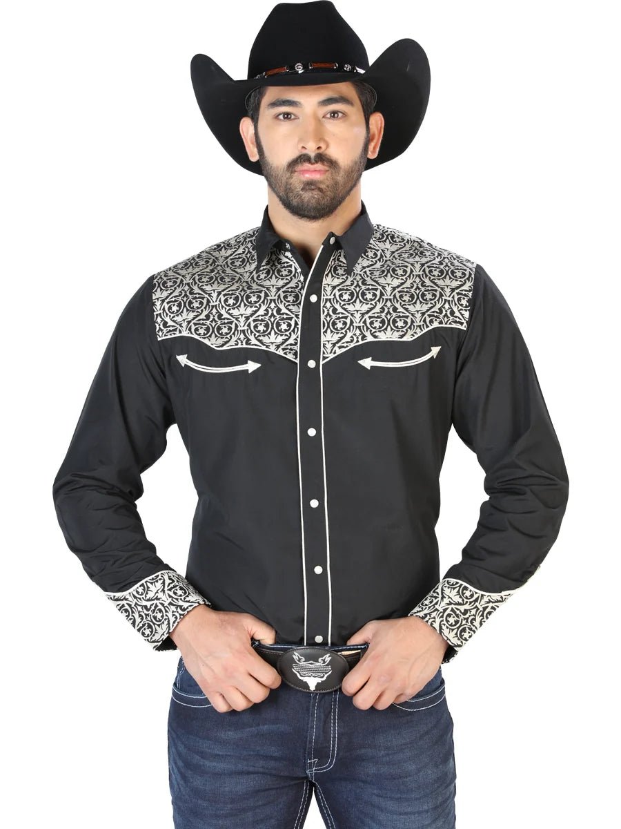 El Señor de los Cielos Embroidery Shirt Black/Beige 126704 - OriginalWestern.com