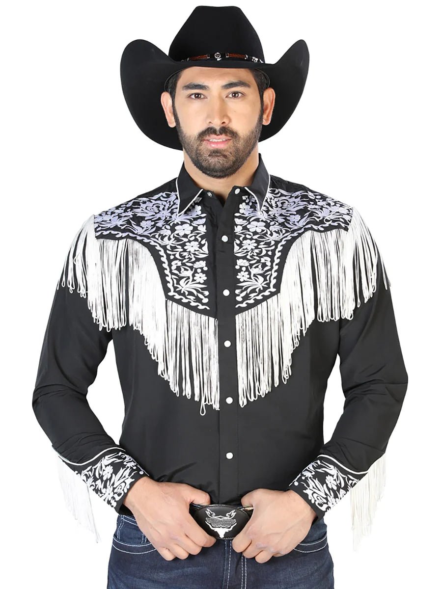 El Señor de los Cielos Embroidery Shirt Black/White 126707 - OriginalWestern.com