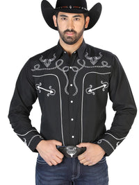 El Señor de los Cielos Embroidery Shirt Black/White 126711 - OriginalWestern.com