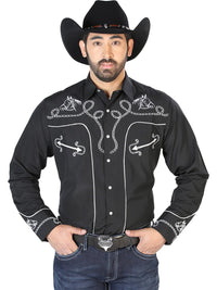 El Señor de los Cielos Embroidery Shirt Black/White 126714 - OriginalWestern.com