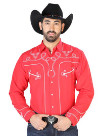 El Señor de los Cielos Embroidery Shirt Red/White 126713 - OriginalWestern.com