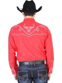 El Señor de los Cielos Embroidery Shirt Red/White 126713 - OriginalWestern.com