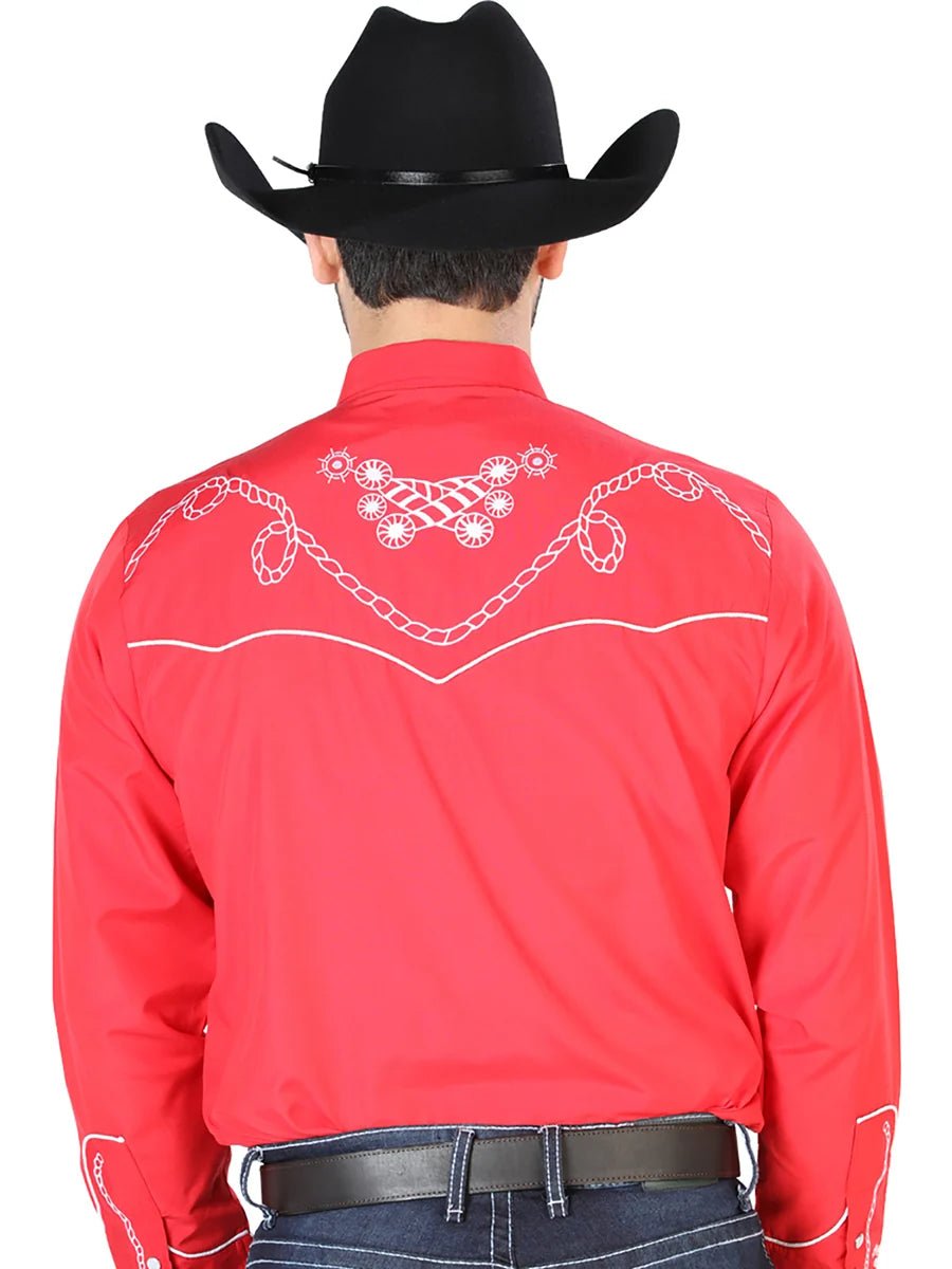El Señor de los Cielos Embroidery Shirt Red/White 126719 - OriginalWestern.com
