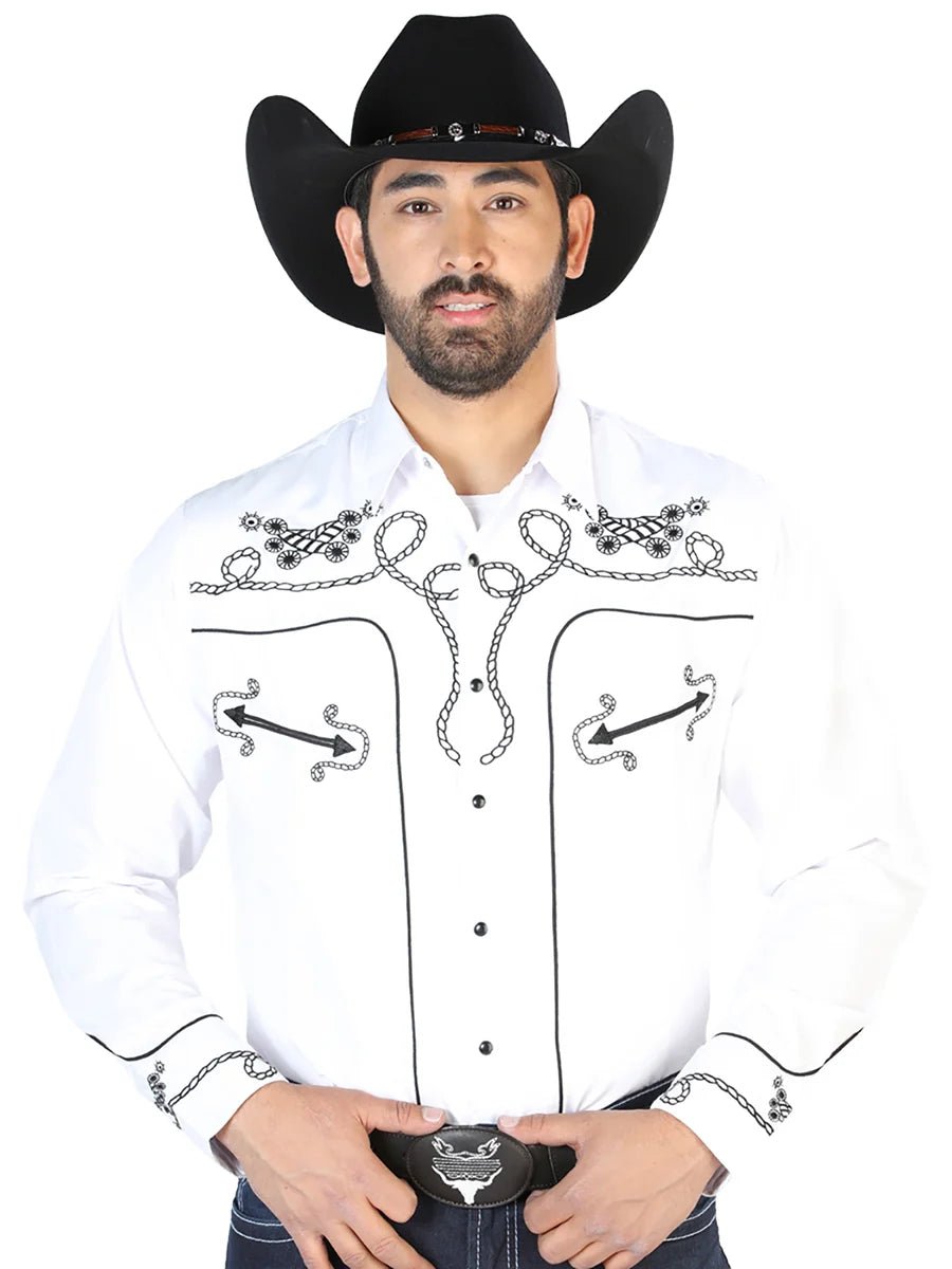 El Señor de los Cielos Embroidery Shirt Whie/Black 126718 - OriginalWestern.com