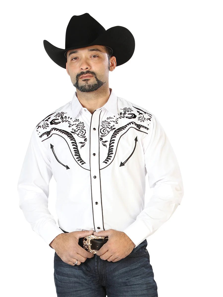 El Señor de los Cielos Embroidery Shirt White/Black 126692 - OriginalWestern.com
