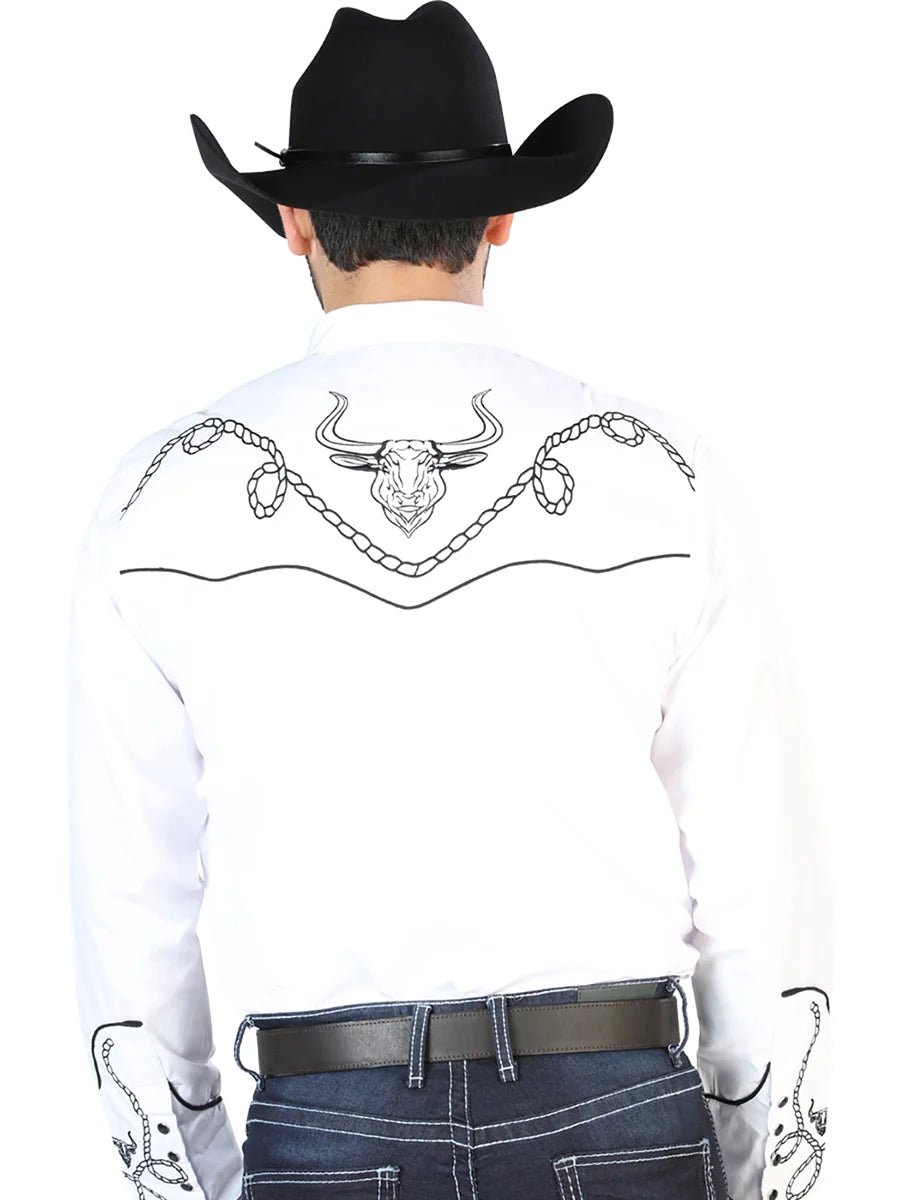 El Señor de los Cielos Embroidery Shirt White/Black 126712 - OriginalWestern.com