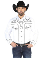 El Señor de los Cielos Embroidery Shirt White/Black 126712 - OriginalWestern.com