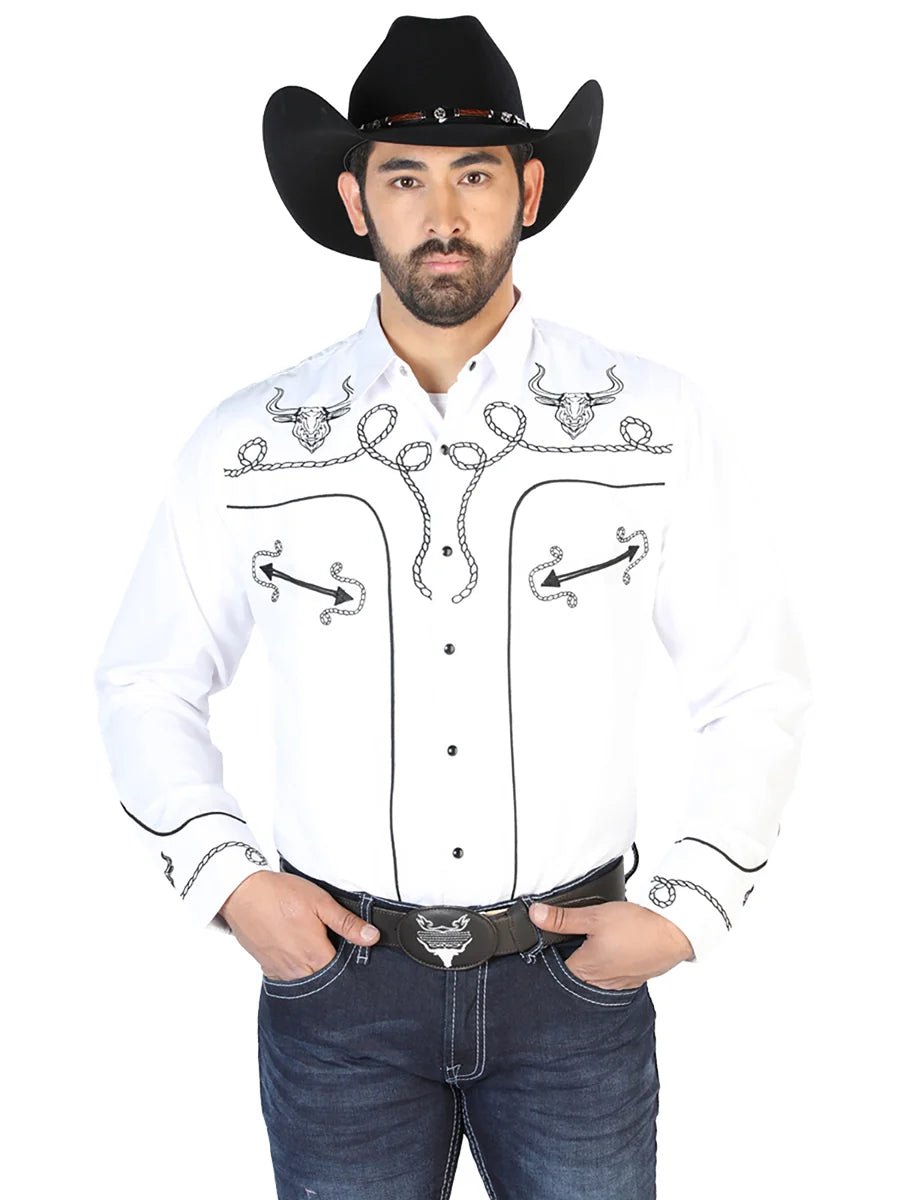 El Señor de los Cielos Embroidery Shirt White/Black 126712 - OriginalWestern.com