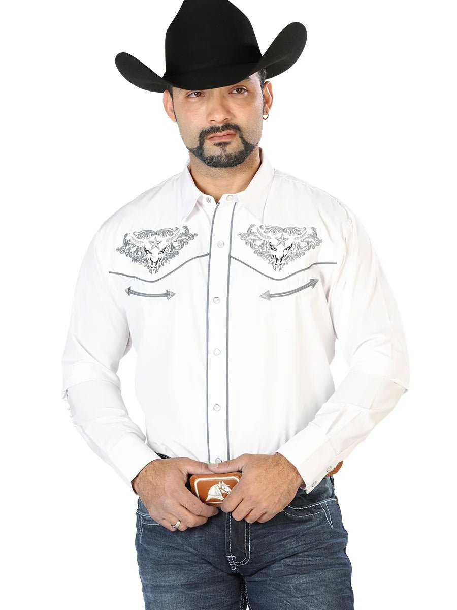El Señor de los Cielos Embroidery Shirt White/Gray 126677 - OriginalWestern.com