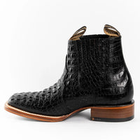 Exotic Caiman Alligator Print Square Toe Western Cowboy Ankle Boots – Black - OriginalWestern.com