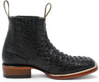 Exotic Caiman Alligator Print Square Toe Western Cowboy Ankle Boots – Black - OriginalWestern.com