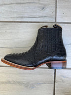 Exotic Caiman Alligator Print Square Toe Western Cowboy Ankle Boots – Black - OriginalWestern.com